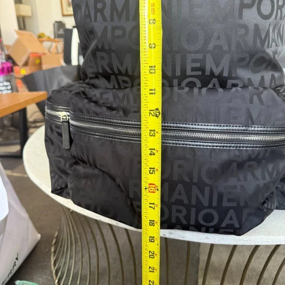 New‎ Emporio Armani Black Nylon oversized Drawstring Logo Backpack